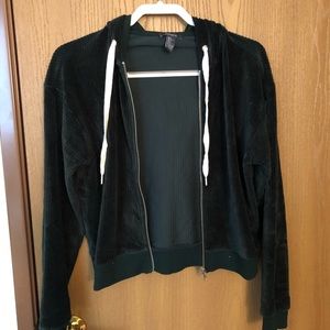 Dark emerald green corduroy zip up sweatshirt